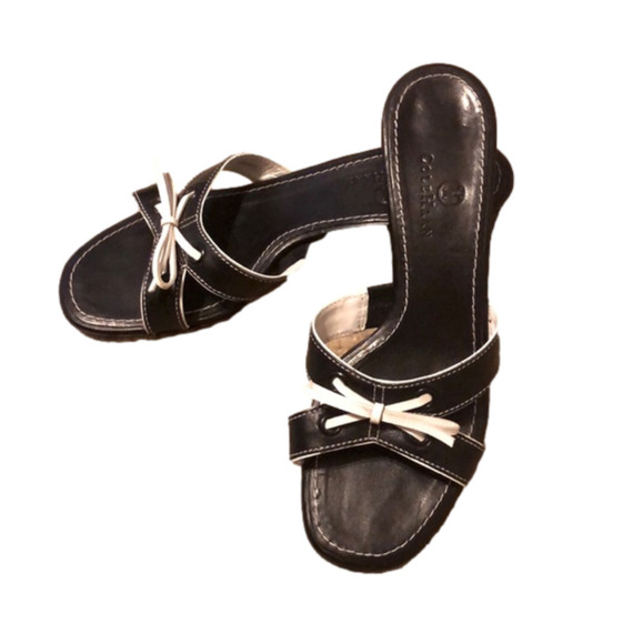 Cole Haan Shoes - COLE Haan Black Slip On Sandals Bow Tie Strap Low Heel